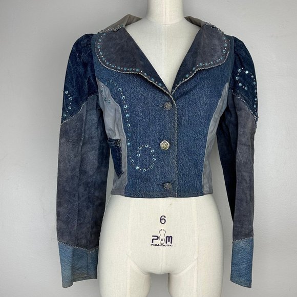 Vintage Jackets & Blazers - ❌SOLD❌Vintage 1970s Love Melody Denim and Leather Patchwork Jacket, Levi's